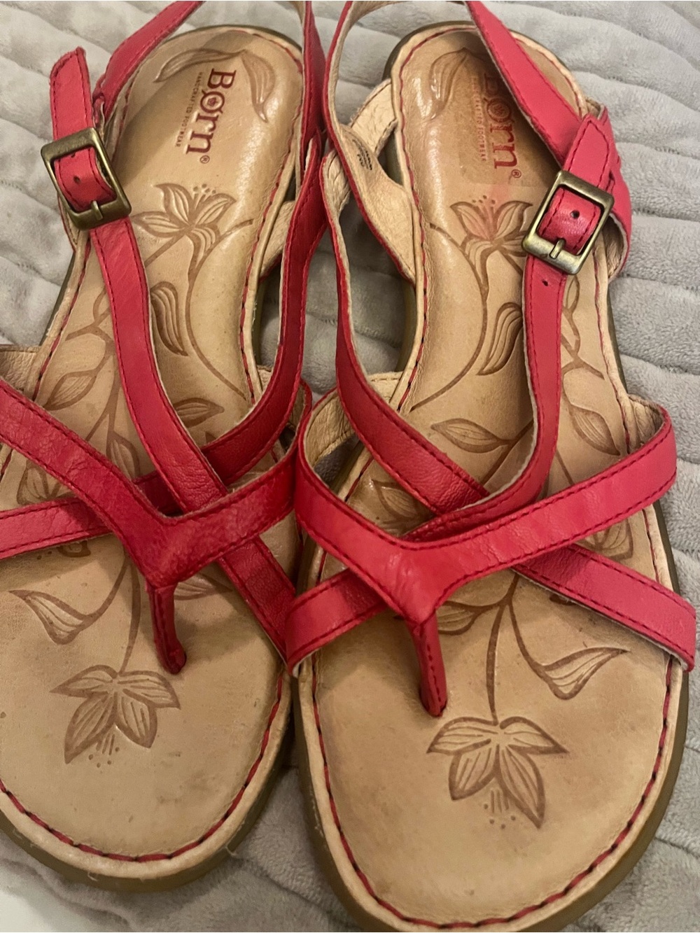 Born Pink-Red Leather Slingback Sandals